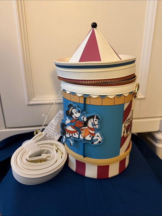 Disney Handbags - Disney Carousel Cylinder Crossbody Bag - Blue, White & Pink